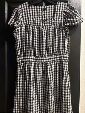 Who What Wear Black & White Gingham Puff-Sleeve Casual Dress